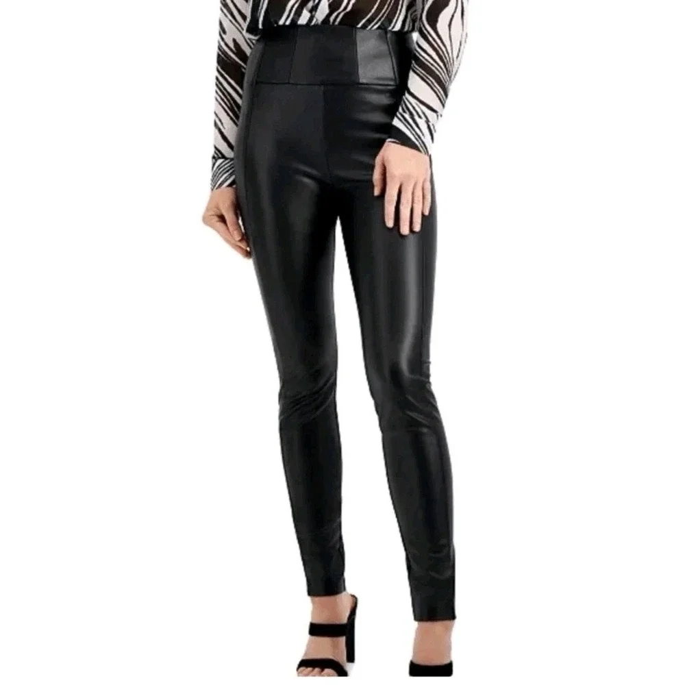 GUESS Corset Faux-Leather Leggings Black Size Large